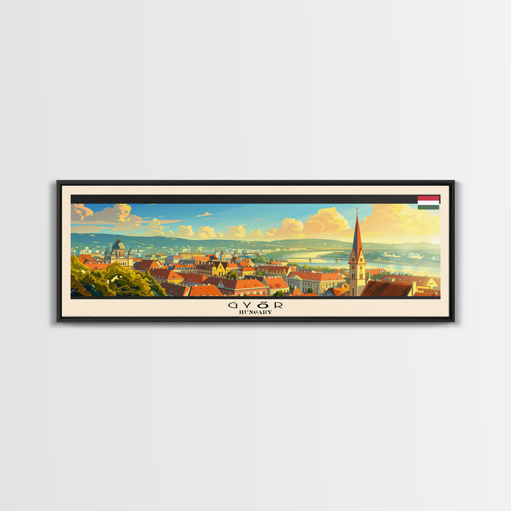 Gyor Hungary Wall Art, Panoramic Travel Poster, Panoramic Framed Canvas Print, City Wall Art, Wall Hanging Home Decor, Travel Art