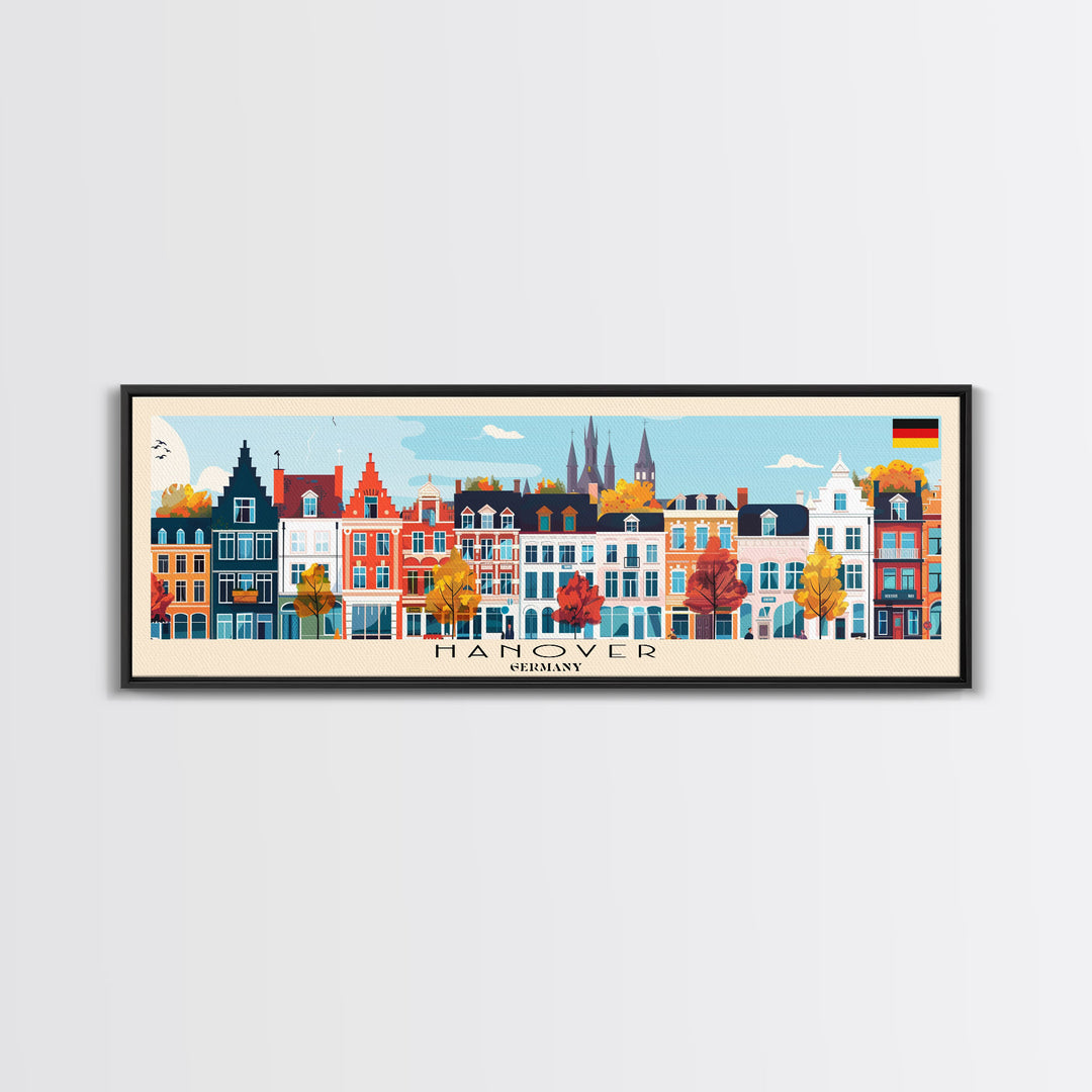 Hanover Germany Panoramic Travel Poster, Framed Canvas Print or Metal Wall Art, Travel Art, Home Decor, Panoramic Painting, Midcentury Art