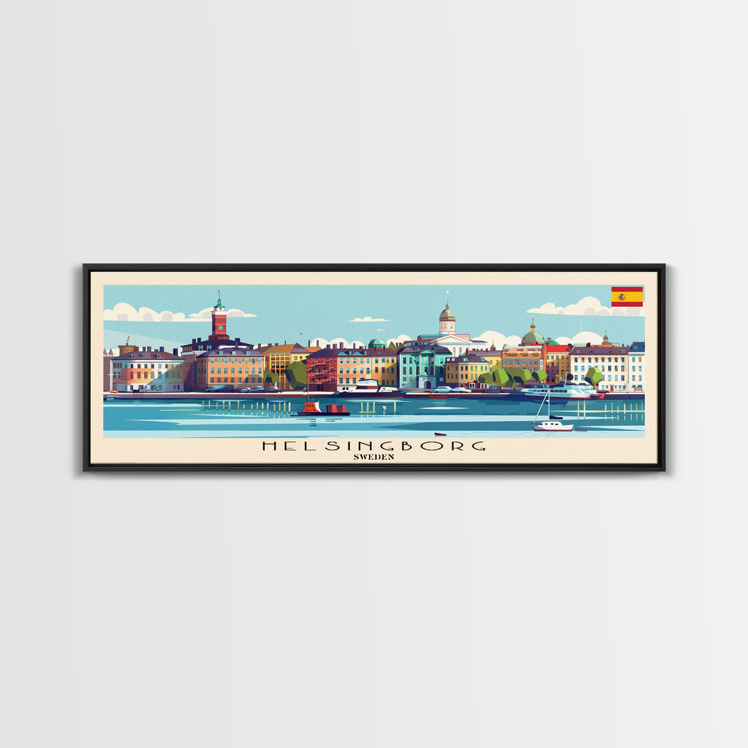 Helsingborg Sweden Travel Print Wall Art, Panoramic City Art, Travel Art, Wall Decor, Vacation Gift, Framed Canvas Print Or Metal Art