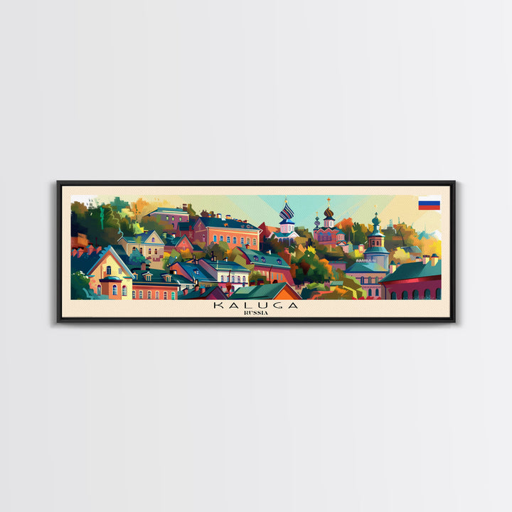 Kaluga Russia Panoramic Travel Poster, Framed Canvas Print or Metal Wall Art, Travel Art, Home Decor, Panoramic Painting, Midcentury Art