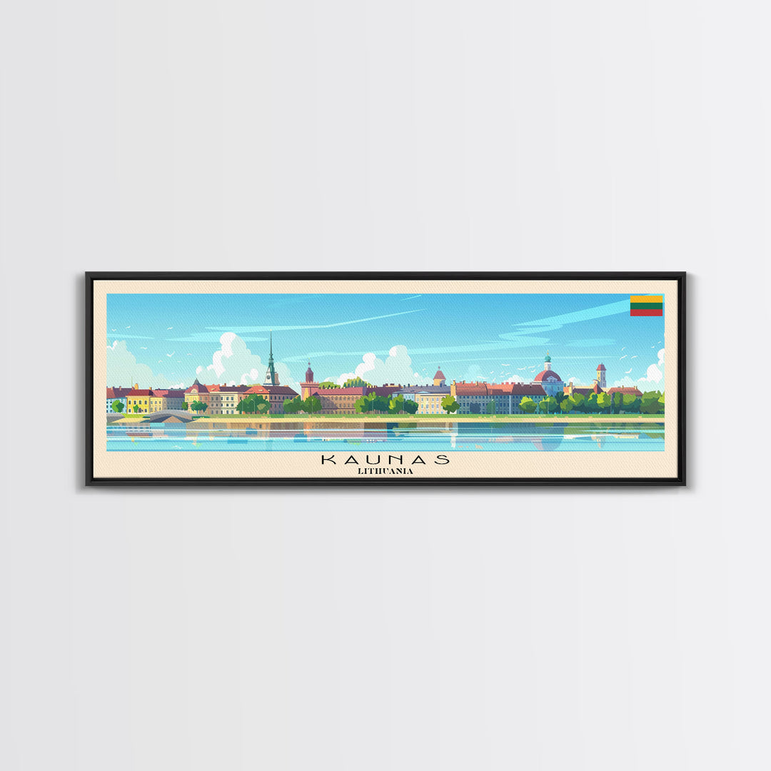Kaunas Lithuania Travel Print Wall Art, Panoramic City Art, Travel Art, Wall Decor, Vacation Gift, Framed Canvas Print Or Metal Art