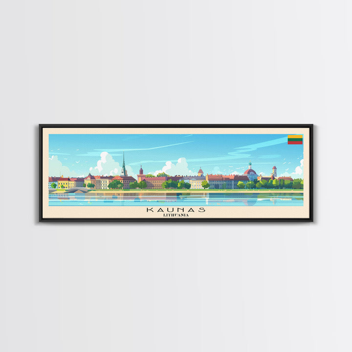 Kaunas Lithuania Travel Print Wall Art, Panoramic City Art, Travel Art, Wall Decor, Vacation Gift, Framed Canvas Print Or Metal Art