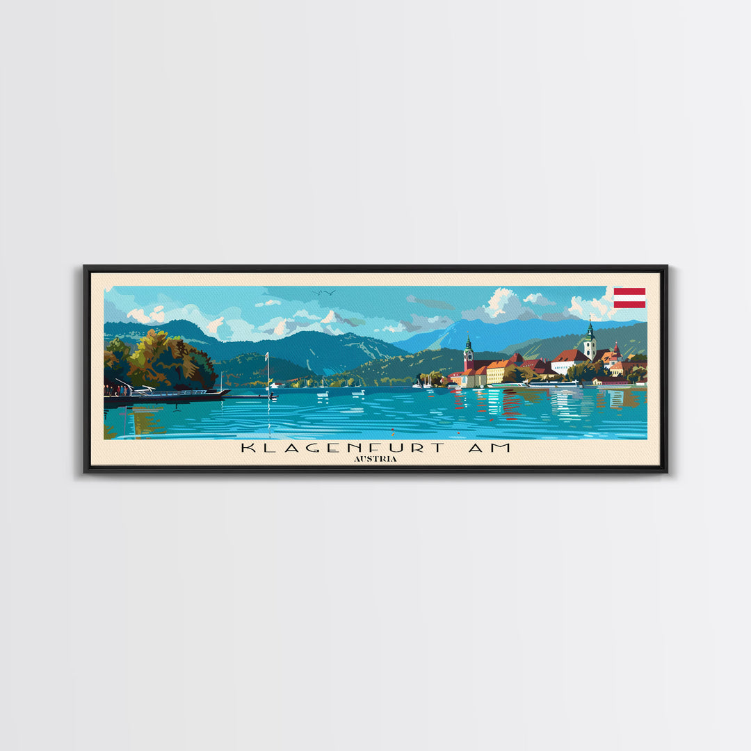 Klagenfurt Austria Panoramic Travel Poster, Framed Canvas Print or Metal Wall Art, Travel Art, Home Decor, Panoramic Painting, Midcentury Art
