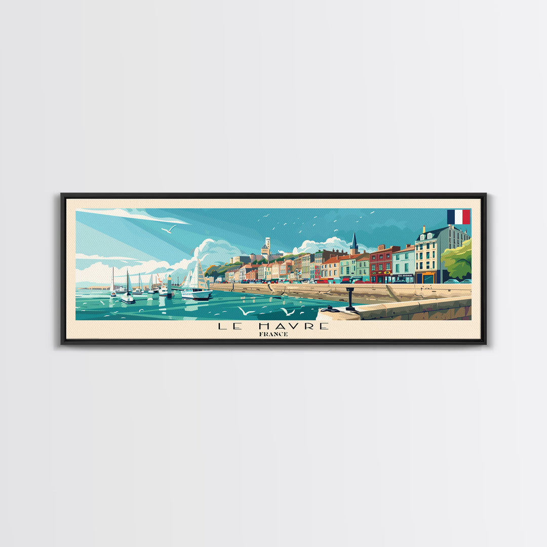 Le Havre France Panoramic Travel Poster, Framed Canvas Print or Metal Wall Art, Travel Art, Home Decor, Panoramic Painting, Midcentury Art
