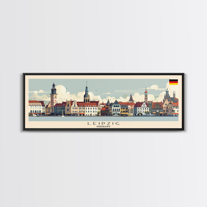 Leipzig Germany Panoramic Travel Poster, Framed Canvas Print or Metal Wall Art, Travel Art, Home Decor, Panoramic Painting, Midcentury Art