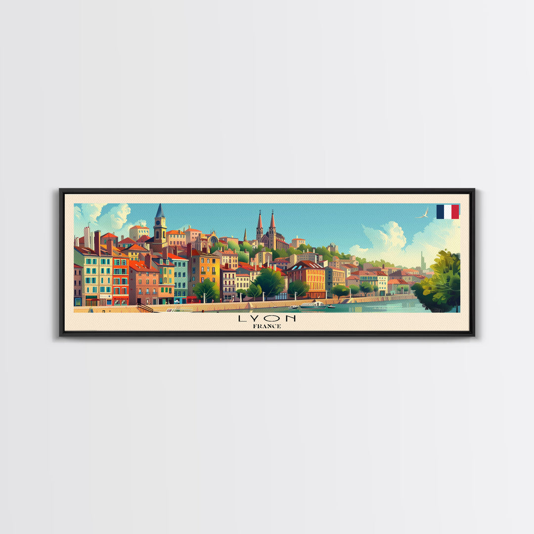 Lyon France Travel Print Wall Art, Panoramic City Art, Travel Art, Wall Decor, Vacation Gift, Framed Canvas Print Or Metal Art