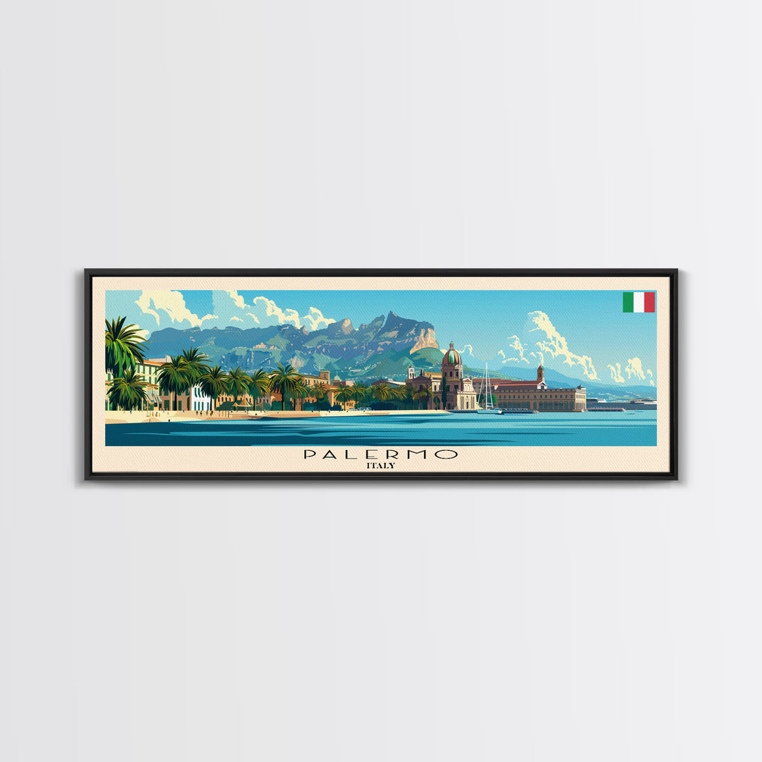 Palermo Italy Travel Print Wall Art, Panoramic City Art, Travel Art, Wall Decor, Vacation Gift, Framed Canvas Print Or Metal Art