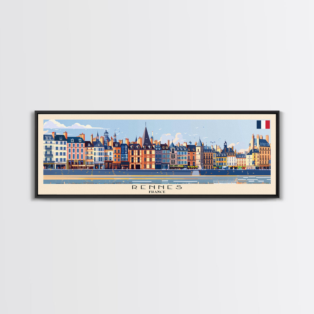 Rennes France Panoramic Travel Poster, Framed Canvas Print or Metal Wall Art, Travel Art, Home Decor, Panoramic Painting, Midcentury Art