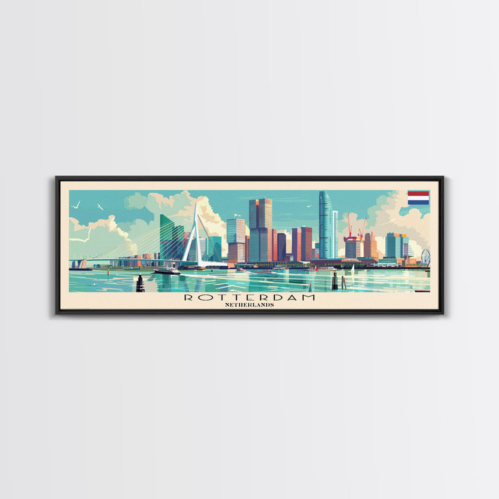 Rotterdam Netherlands Wall Art, Panoramic Travel Poster, Panoramic Framed Canvas Print, City Wall Art, Wall Hanging Home Decor, Travel Art