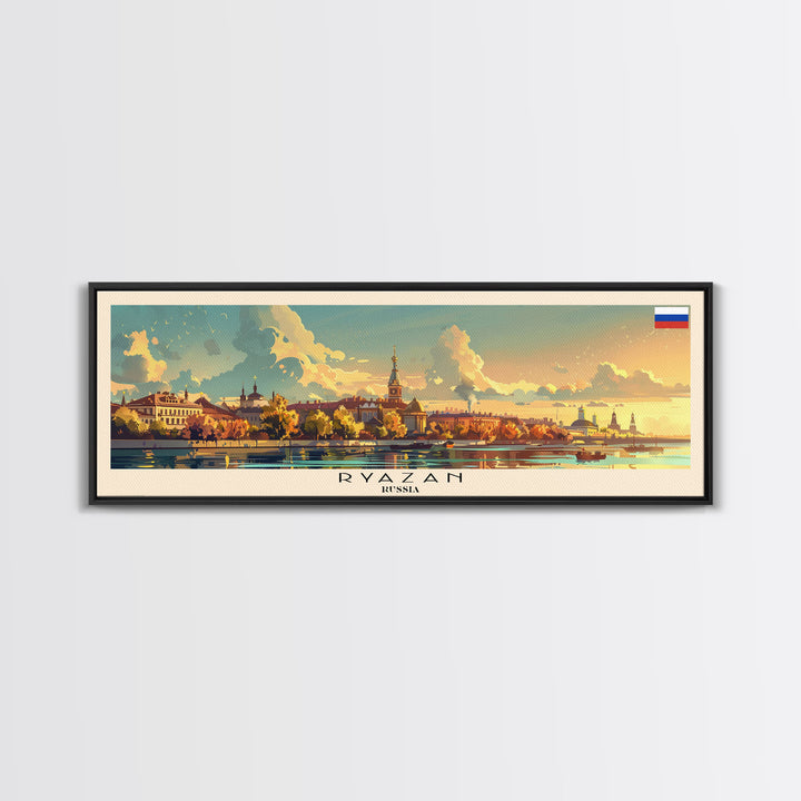 Ryazan Russia Panoramic Travel Poster, Framed Canvas Print or Metal Wall Art, Travel Art, Home Decor, Panoramic Painting, Midcentury Art