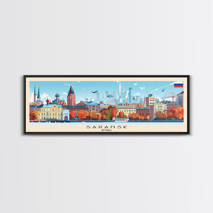 Saransk Russia Panoramic Travel Poster, Framed Canvas Print or Metal Wall Art, Travel Art, Home Decor, Panoramic Painting, Midcentury Art