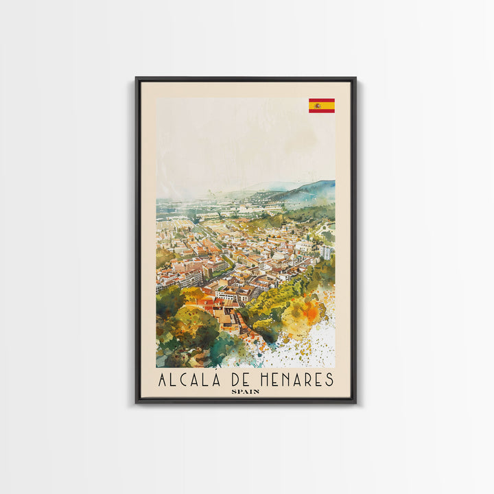 Alcalį de Henares Spain Aerial View Travel Poster Art, Framed Canvas Print, Stunning Wall Art for Living Room and Bedroom Decor