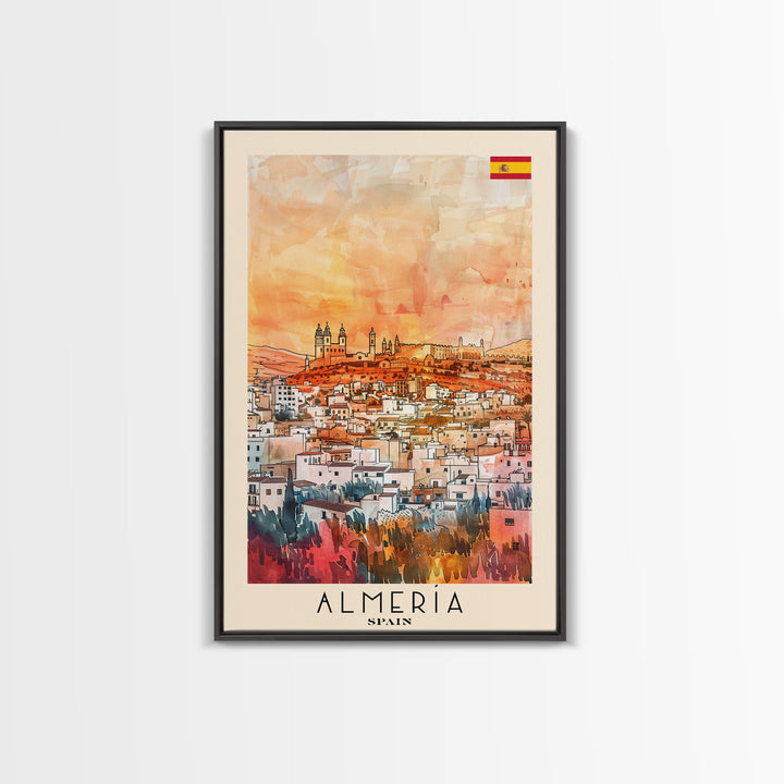 Almeria Spain Beachside City Travel Poster Art, Framed Canvas Print, Vibrant Wall Art for Living Room, Bedroom Decor, Home Decoration