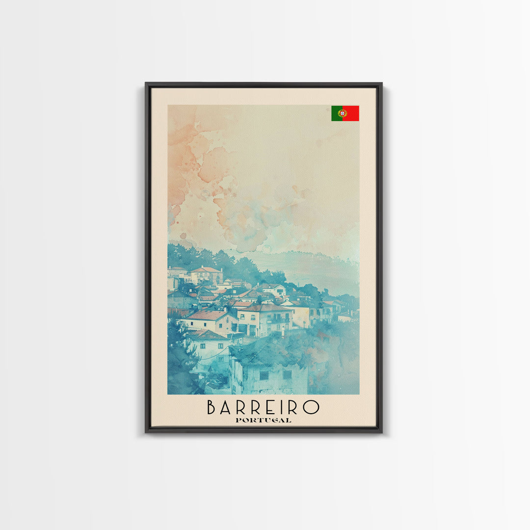 Barreiro Portugal Travel Poster Framed Canvas Print, Wall Art, Bedroom Decor, Watercolor Painting, Minimalist Art, Home Decoration
