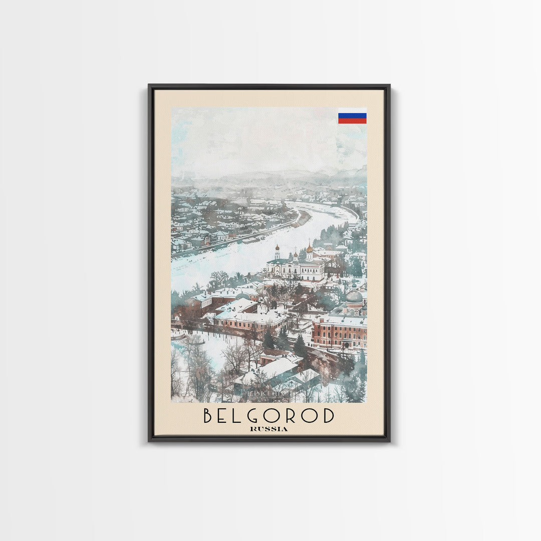 Belgorod Russia Travel Poster Framed Canvas Print, Wall Art, Home Decor, Watercolor Painting, Vacation Gift, Minimalist Art