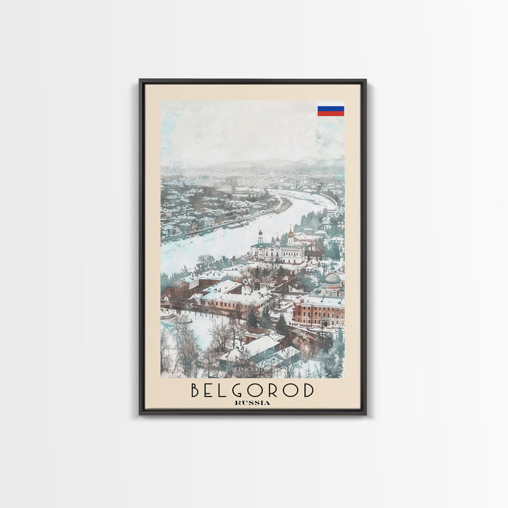 Belgorod Russia Travel Poster Framed Canvas Print, Wall Art, Home Decor, Watercolor Painting, Vacation Gift, Minimalist Art
