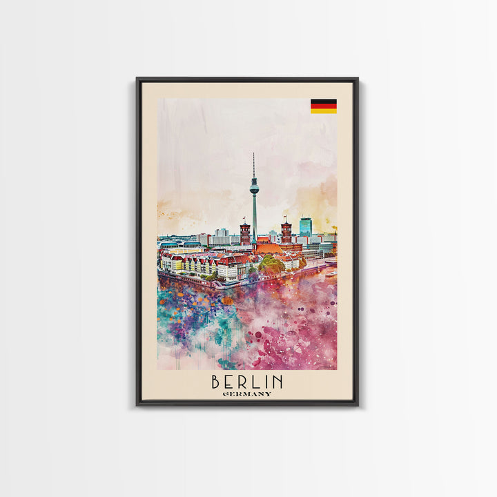 Berlin Germany Travel Poster Framed Canvas Print, Modern Art, Home Decor, Wall Art, Minimalist Travel Print, Cityscape Art