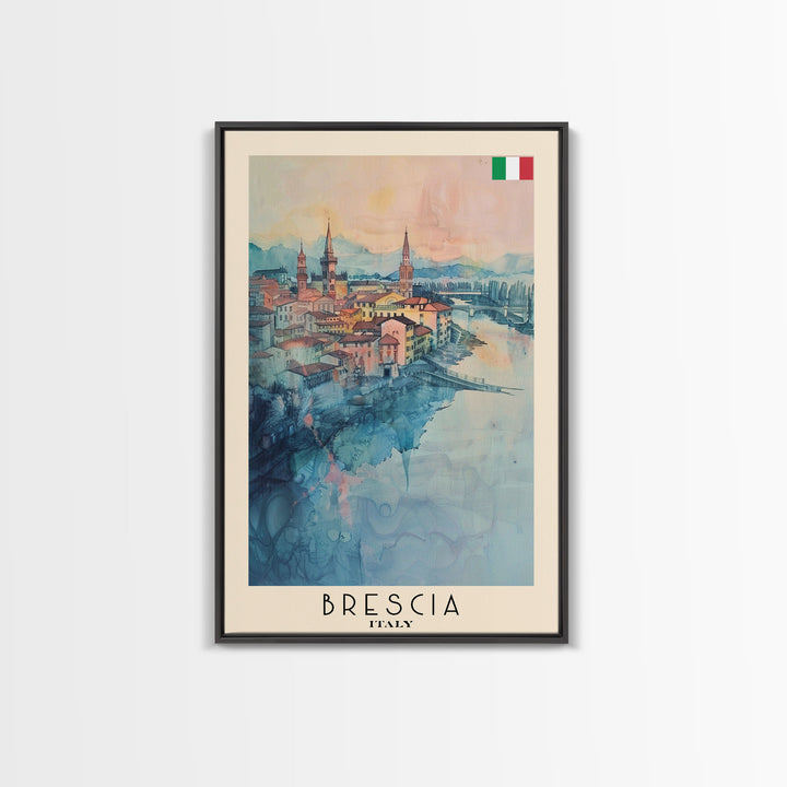 Brescia Italy Travel Poster Framed Canvas Print, Cityscape Art, Wall Decor, Travel Print, Watercolor Painting, Boho Style Art