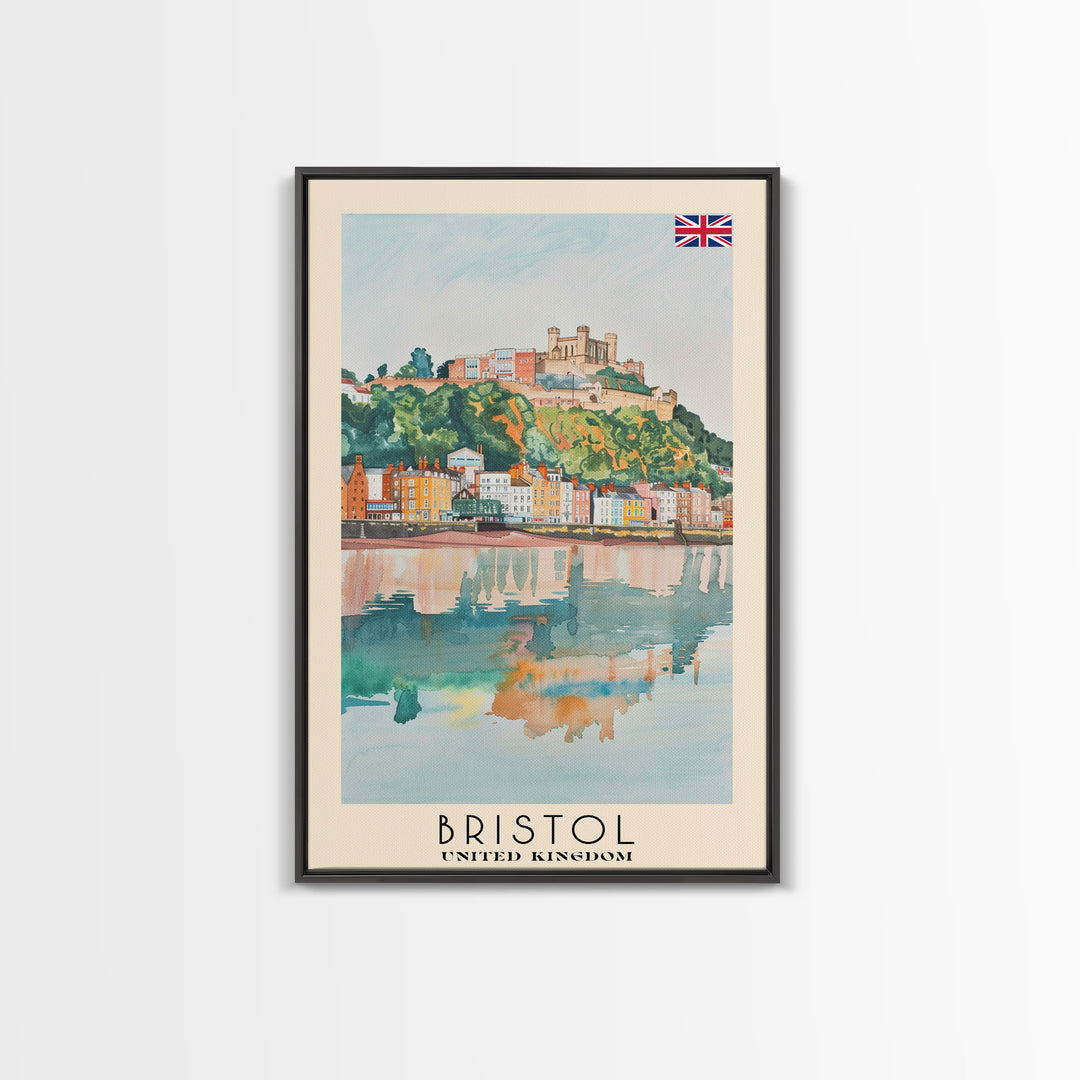 Bristol United Kingdom Travel Poster Framed Canvas Print, Cityscape Art, Wall Decor, Travel Print, Watercolor Painting, Boho Style Art