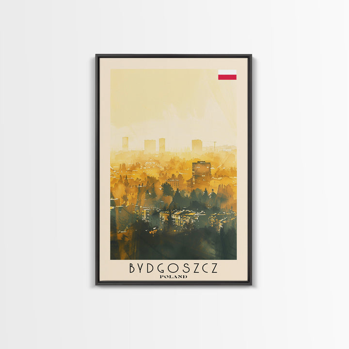 Bydgoszcz Poland Travel Poster Framed Canvas Print, Watercolor Cityscape, Wall Art, Home Decor, Travel Print, Boho Style, Art Piece