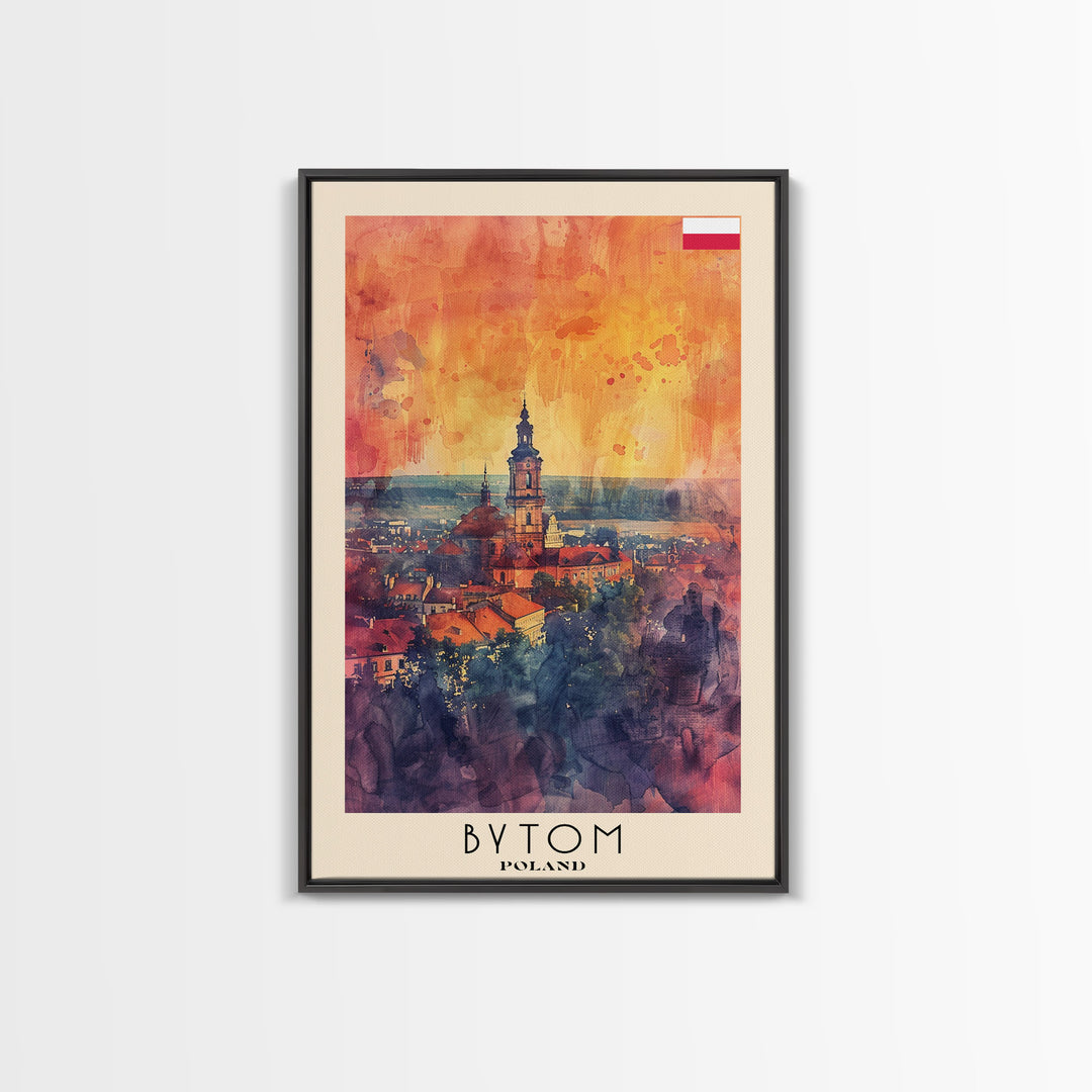 Bytom Poland Travel Poster Framed Canvas Print, Watercolor Painting, Urban Scene, Wall Art, Home Decor, Living Room Art, Minimalist Travel Print
