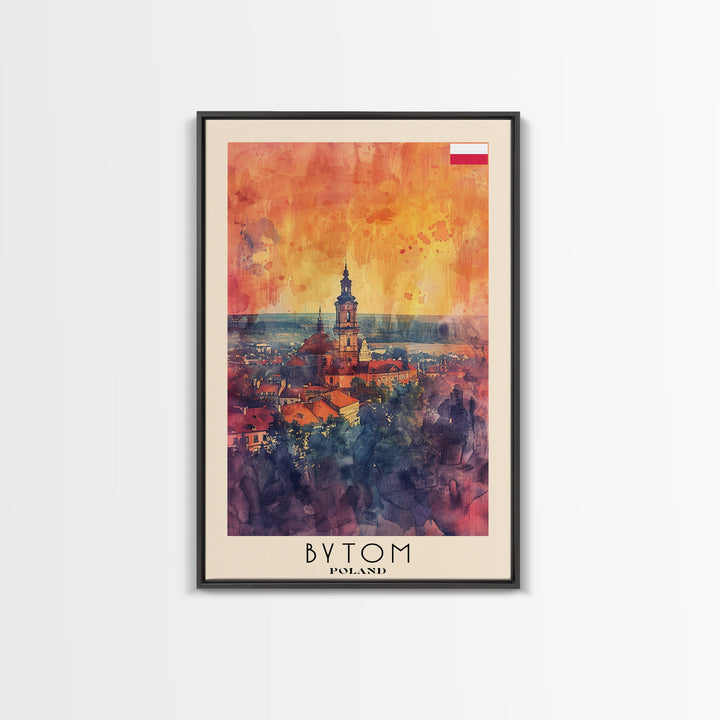 Bytom Poland Travel Poster Framed Canvas Print, Watercolor Painting, Urban Scene, Wall Art, Home Decor, Living Room Art, Minimalist Travel Print