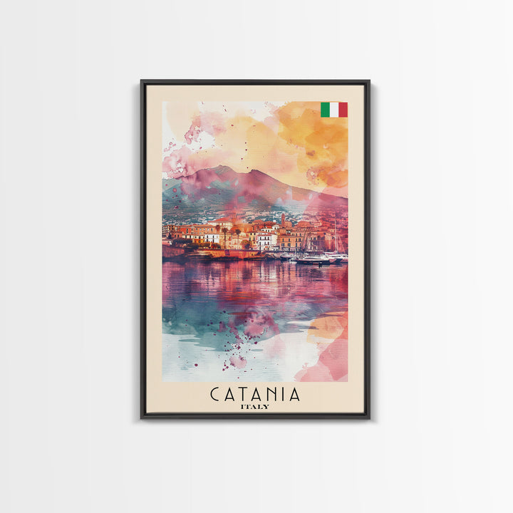 Catania Italy Travel Poster Framed Canvas Print, Wall Art, Home Decor, Travel Print, Vacation Gift, Watercolor Painting, Original Art