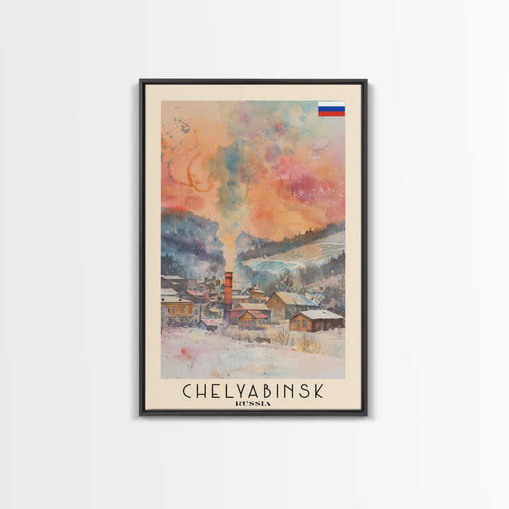 Chelyabinsk Russia Travel Poster Framed Canvas Print, Wall Art, Home Decor, Travel Print, Abstract Watercolor Painting, Original Art