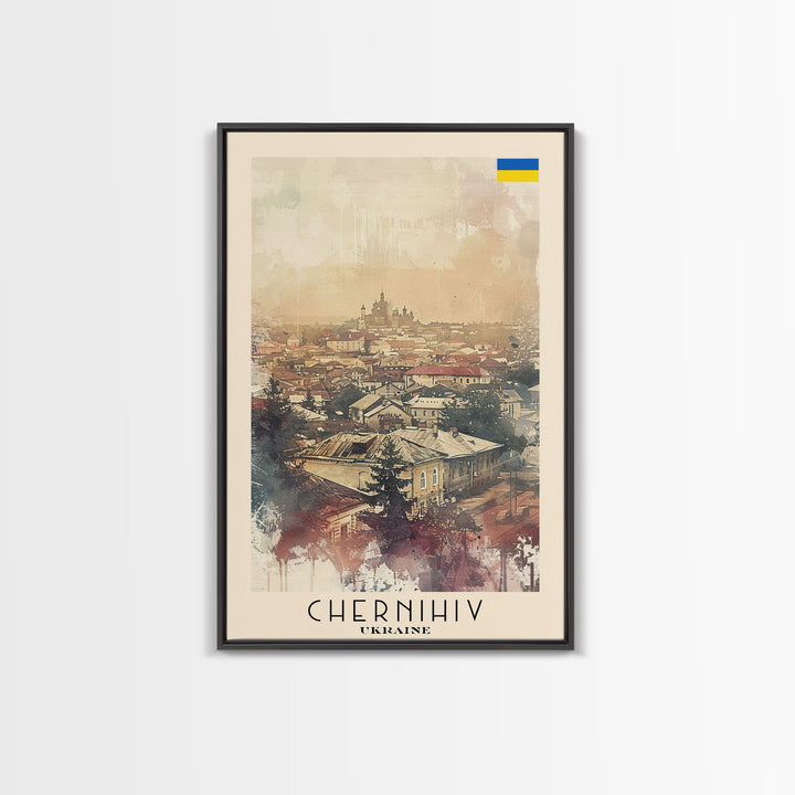 Chernihiv Ukraine Travel Poster Framed Canvas Print, Wall Art, Home Decor, Travel Print, Vintage Watercolor Painting, Original Art