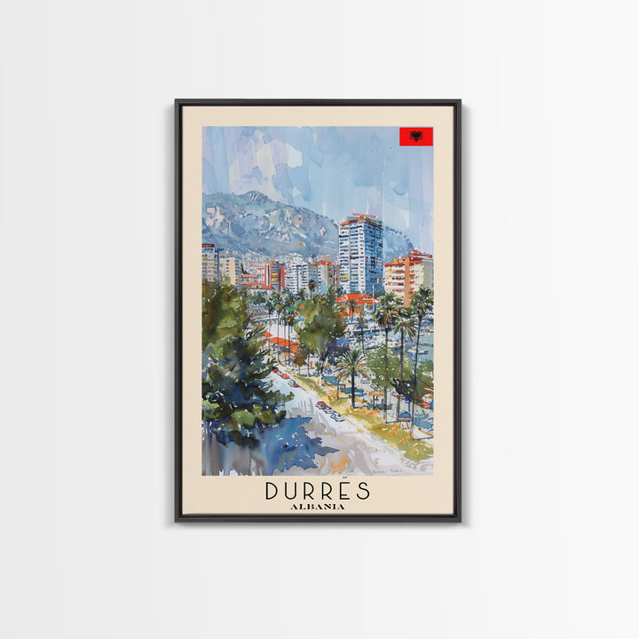 Durres, Albania Coastal Framed Canvas Print. Beautiful Wall Art for Living Room or Bedroom, Charming Travel Poster Art.