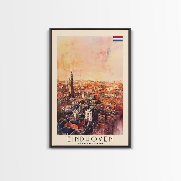 Eindhoven, Netherlands Framed Canvas Print. Modern Wall Art for Living Room or Bedroom, Cityscape Travel Poster Art.