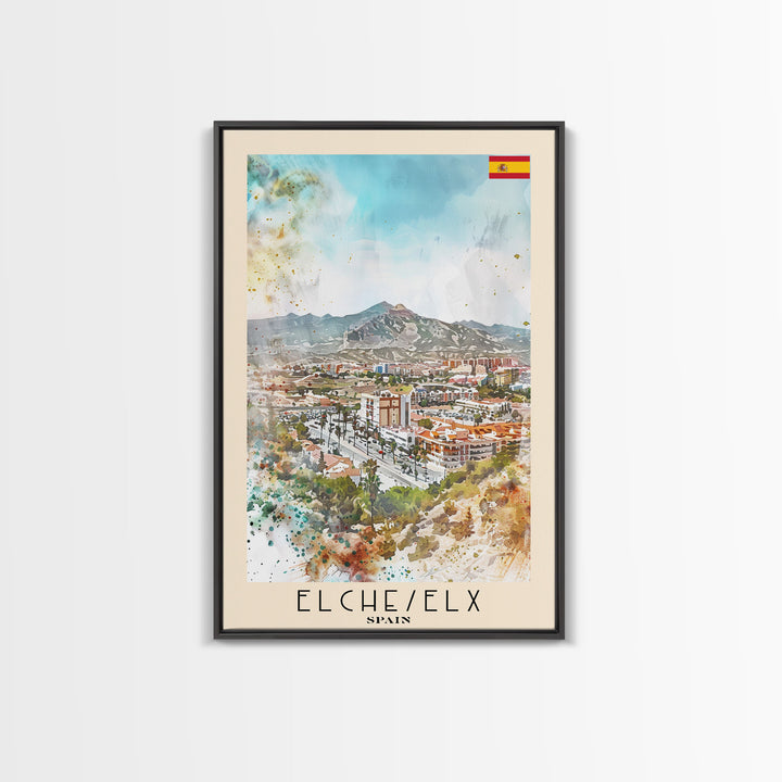 Elche, Spain Vibrant Framed Canvas Print. Stunning Wall Art for Living Room or Bedroom Decor, Spanish Travel Poster Art.