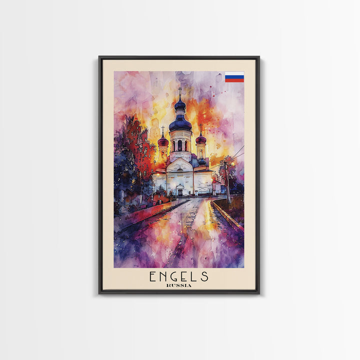 Engels, Russia Captivating Framed Canvas Print. Architectural Wall Art for Living Room or Bedroom Decor, Travel Poster.