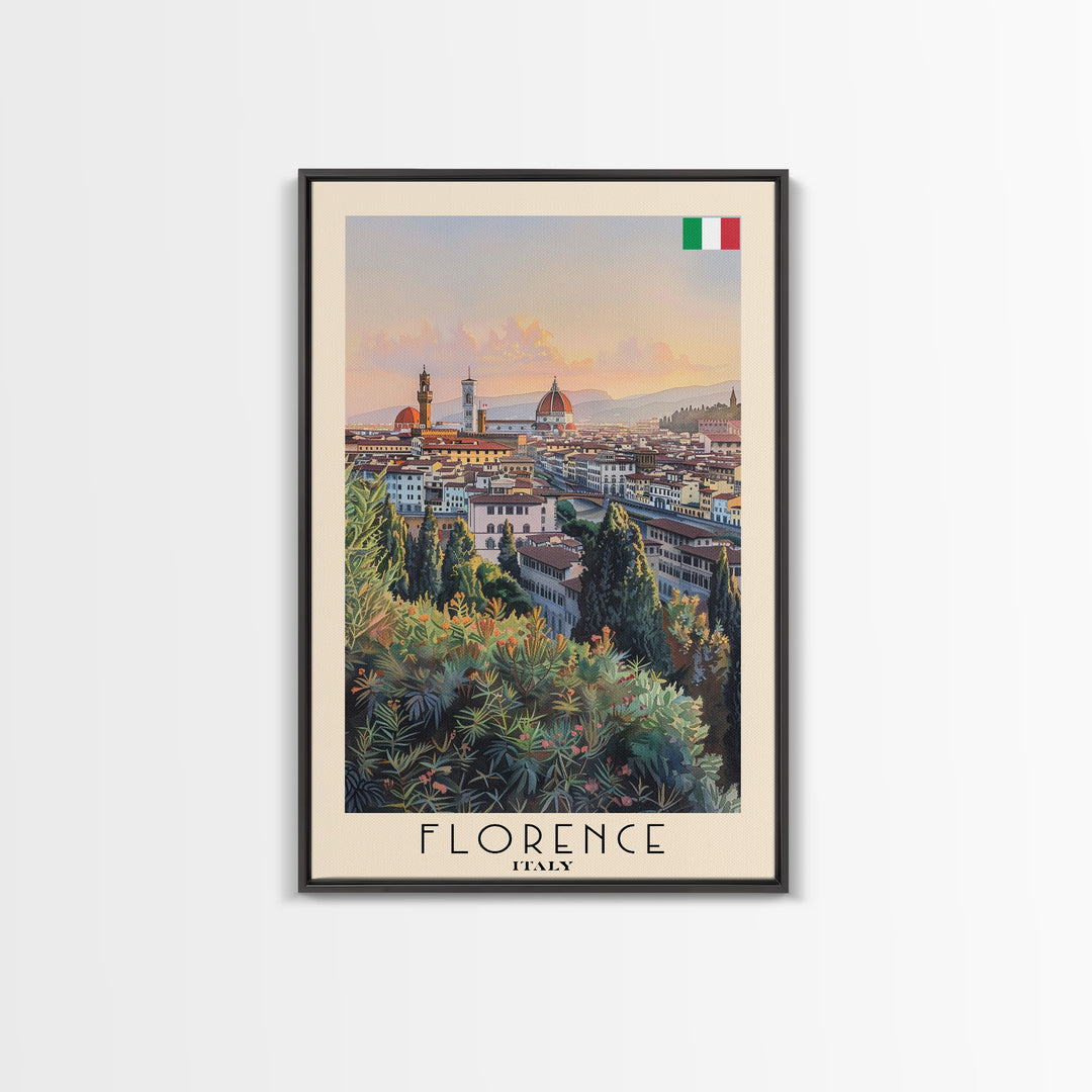 Florence Italy Iconic Watercolor Framed Canvas Print, Timeless Travel Poster Art for Home and Bedroom Wall Decor