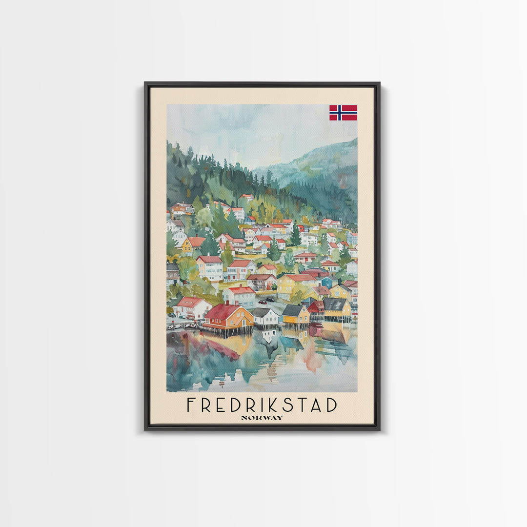 Fredrikstad Norway Picturesque Watercolor Framed Canvas Print, Enchanting Travel Poster Art for Living Room and Bedroom Decor