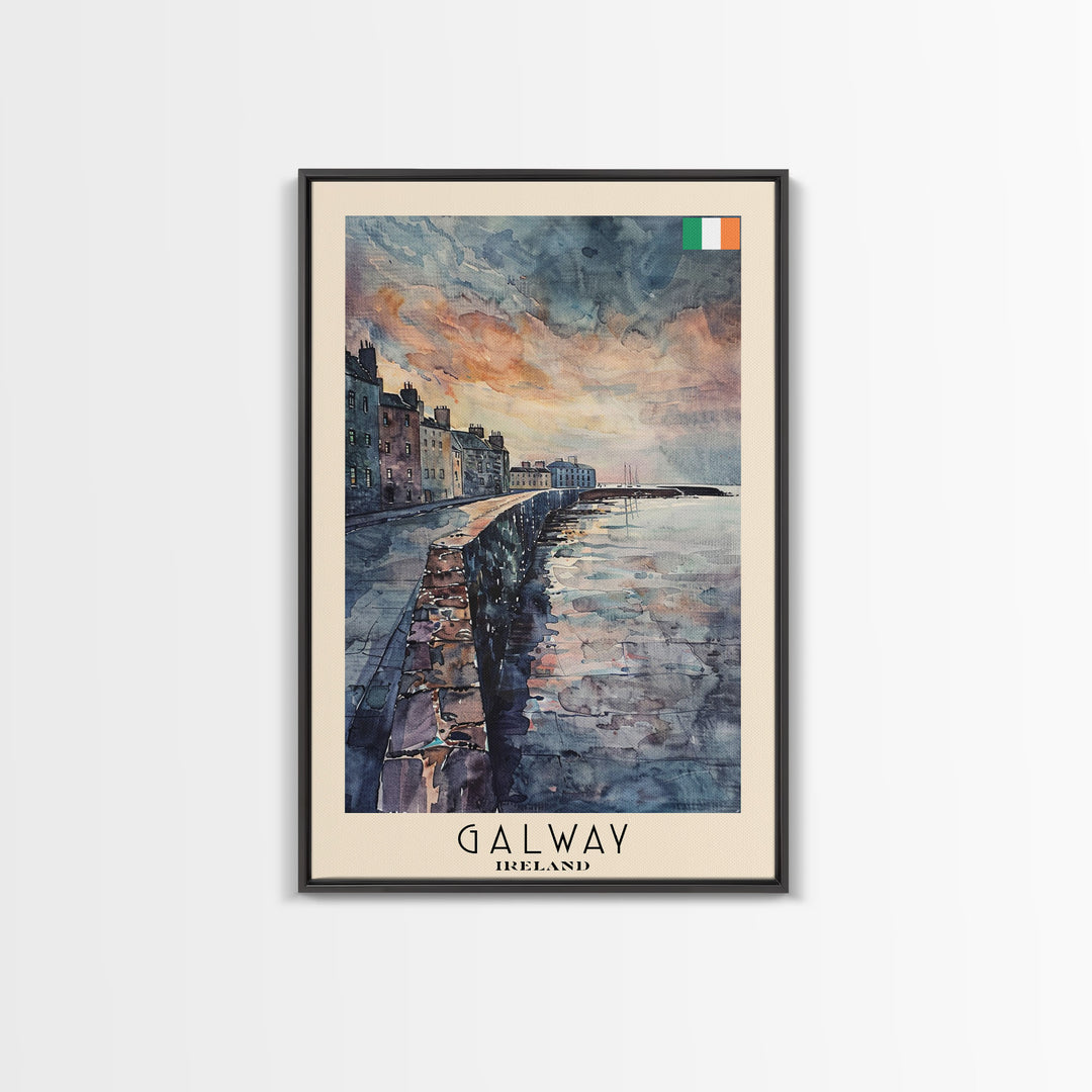 Galway, Ireland Travel Poster Art, Framed Canvas Print for Living Room or Bedroom, Coastal Wall Art, Home Decoration