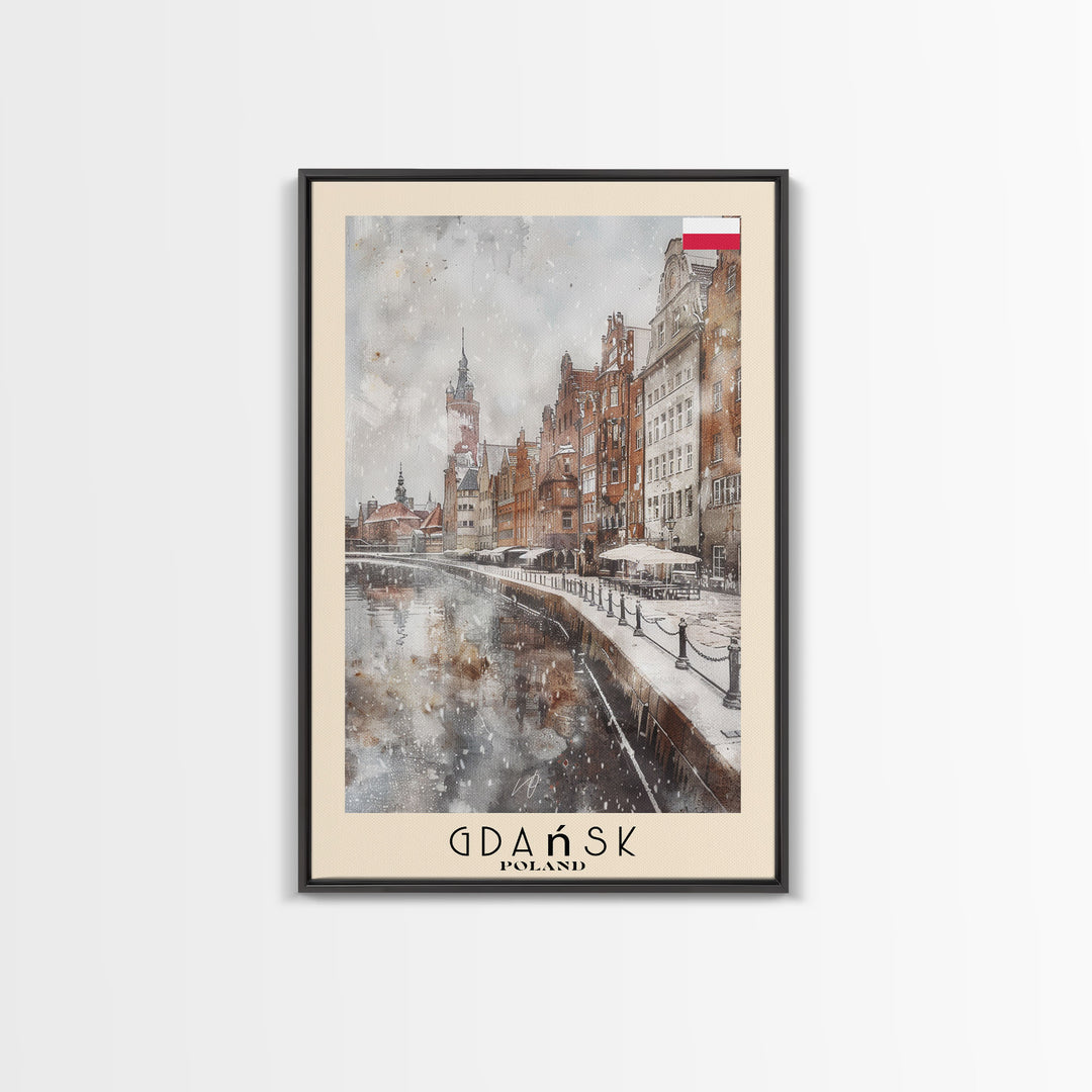 Gdansk, Poland Travel Poster Art, Framed Canvas Print for Living Room or Bedroom, Historic Wall Art, Home Decoration
