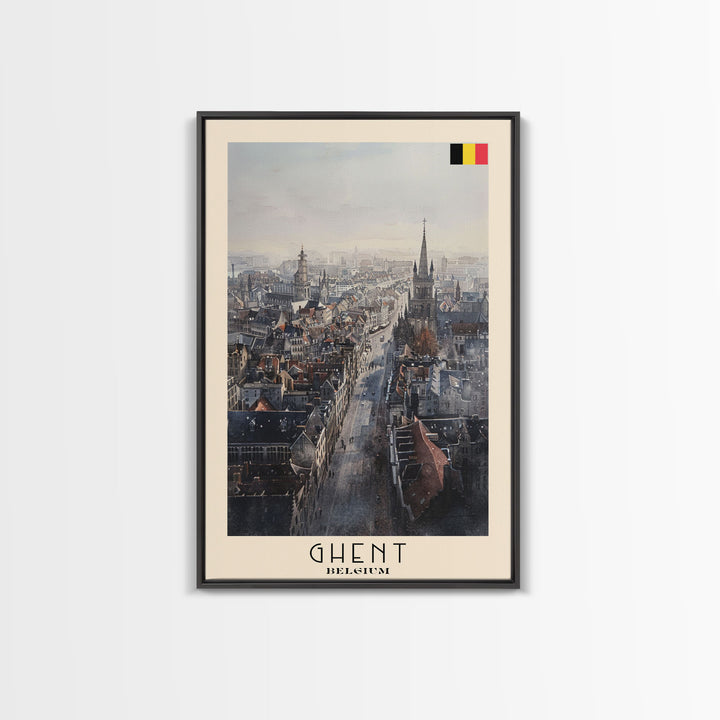 Ghent Belgium Cityscape Art, Framed Canvas Print, Living Room Wall Art, Travel Poster, Home Decoration, European Art