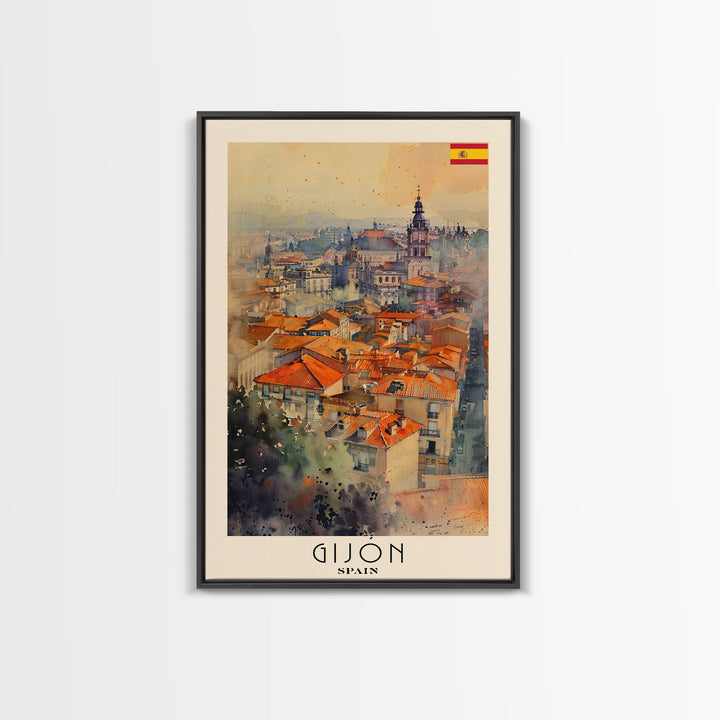 Gijon Spain City View Art, Framed Canvas Print, Bedroom Wall Art, Travel Poster Art, Unique Home Decor