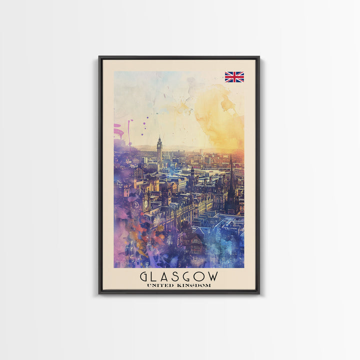 Glasgow United Kingdom Skyline Art, Framed Canvas Print, Living Room Wall Art, Travel Poster, Home Decor, UK Art