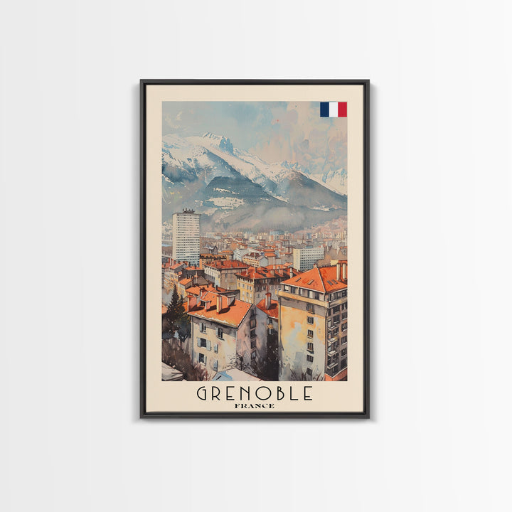 Grenoble France Mountain View Art, Framed Canvas Print, Wall Art for Bedroom, Travel Poster Art, Home Decoration, French Wall Art