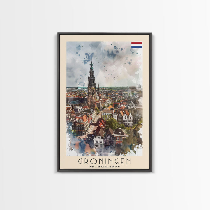 Groningen Netherlands Cityscape Art, Framed Canvas Print, Living Room Wall Art, Travel Poster, Home Decoration, Dutch Wall Art
