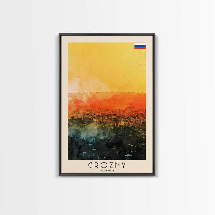 Grozny Russia City View Art, Framed Canvas Print, Bedroom Wall Art, Travel Poster Art, Unique Home Decor, Russian Wall Art