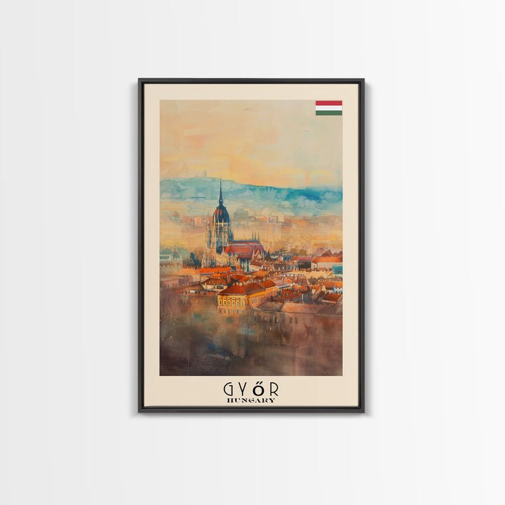 Győr Hungary Cityscape Art, Framed Canvas Print, Bedroom Wall Art, Travel Poster Art, Home Decoration, Hungarian Wall Art