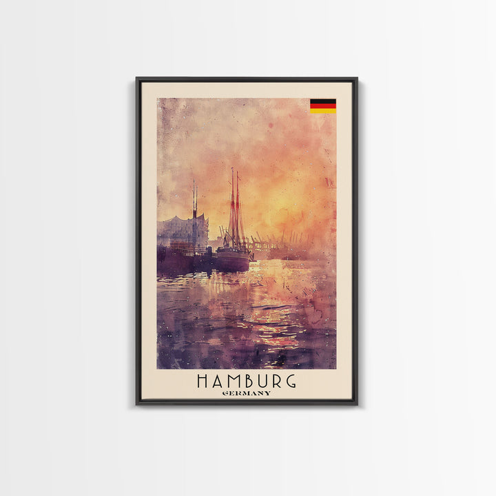 Hamburg Germany Waterfront Sunset Wall Art Print, Framed Canvas Wall Art, Home Decor, Cityscape Poster, Living Room Decor, Office Art, Travel Poster Art