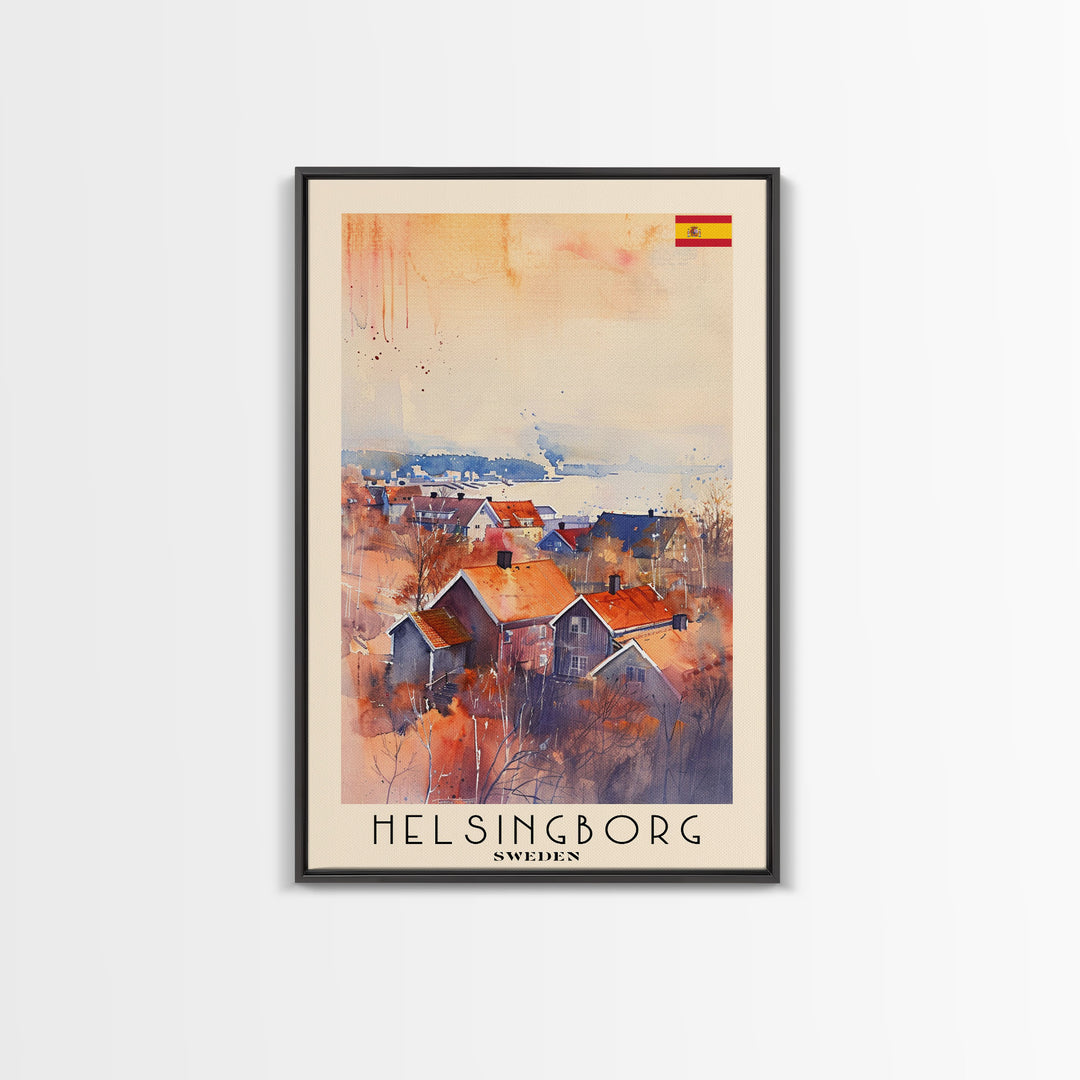 Helsingborg Sweden Coastal Town Art, Framed Canvas Wall Art, Home Decor, Living Room Art, Scandinavian Poster, Wall Decor, Travel Poster Art