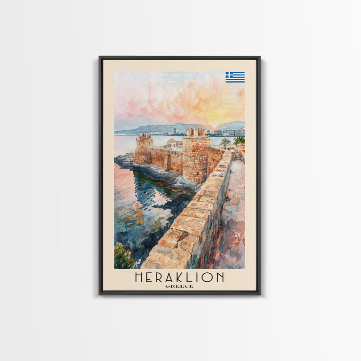 Heraklion Greece Historic Fort Art, Framed Canvas Wall Art, Living Room Decor, Home Decor, Mediterranean Poster, Wall Art Print, Travel Poster Art
