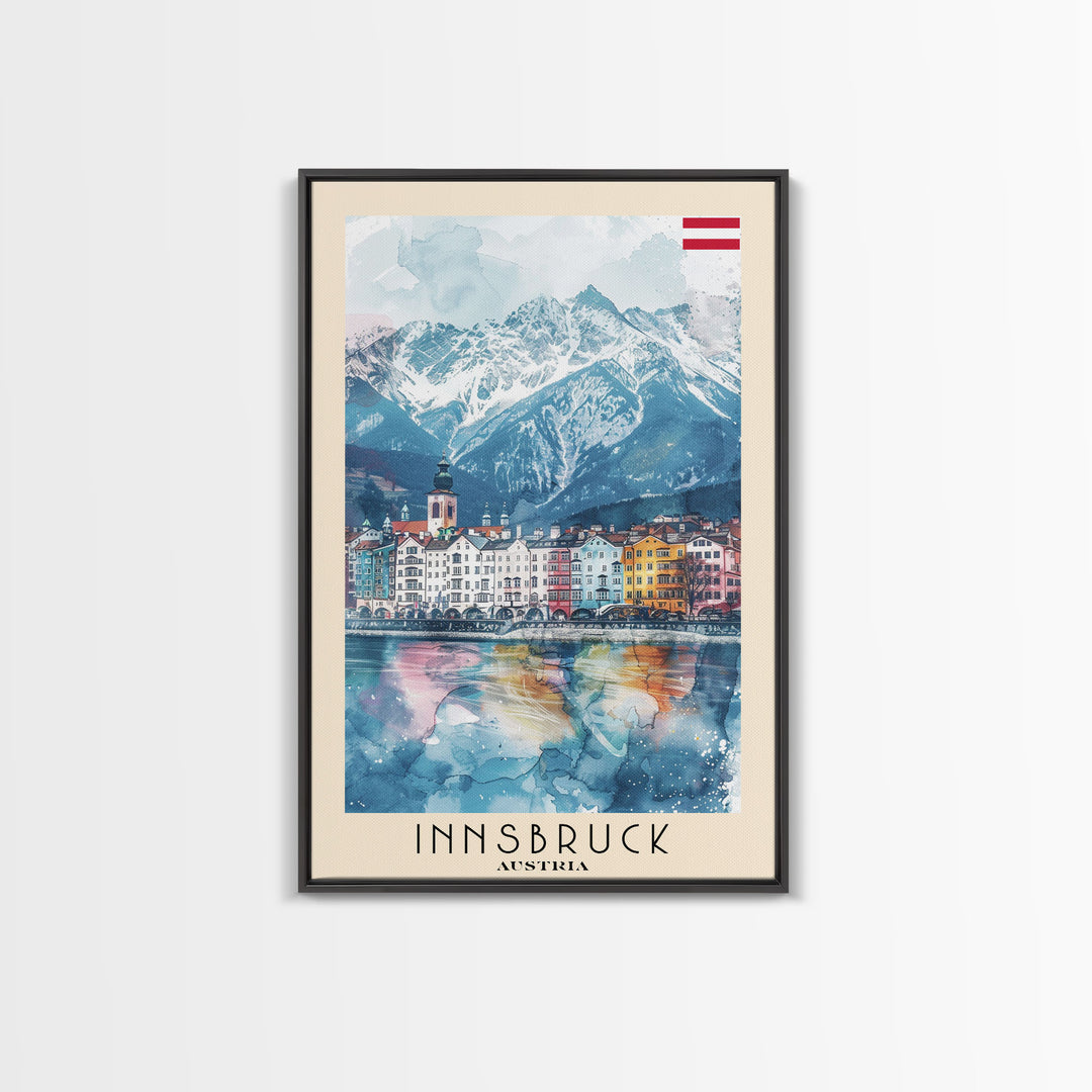 Innsbruck Austria Alpine Town Art Print, Colorful Canvas Print for Home Decor, Travel Poster for Living Room Wall Art, Austrian Mountain View