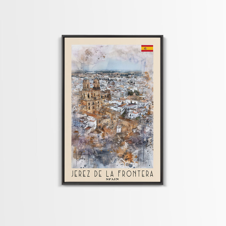 Jerez de la Frontera Spain Vineyard View, Framed Canvas Print, Travel Poster, Rustic Wall Art, Dining Room Decor, Wine Country Art, Home Aesthetic