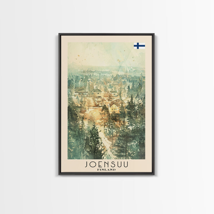 Joensuu Finland River View, Framed Canvas Print, Travel Poster, Scenic Wall Art, Nature Landscape Decor, Living Room Art, Tranquil Home Decoration